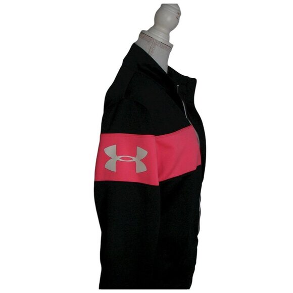 Under Armour Womens Black Pink Colorblock Semi Fitted Full Zip Jacket Sz Medium - Picture 3 of 12